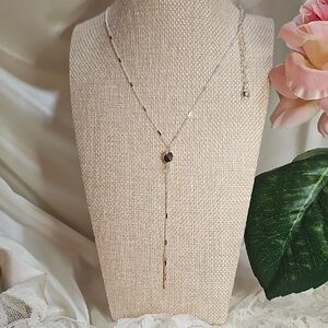 Elegant 16" Silver Lariat Necklace With Rosegold Accents